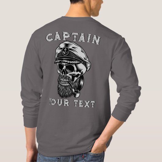 カスタマイズ可能なヒゲの海の船長ドクロ パイプ Tシャツ (裏面)