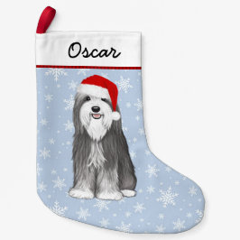 カスタマイズ可能なヒゲコリー サンタ ホリデー かわいい犬デザイン スモールクリスマスストッキング