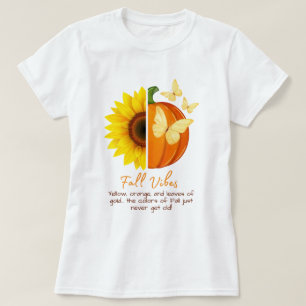 カスタマイズ可能なヒマワリとカボチャ秋Tシャツ Tシャツ