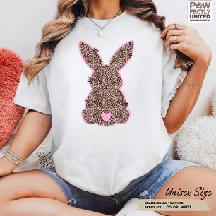 カスタマイズ可能なヒョウ柄うさぎのピンクのかわいい落書き風デザイン トライブレンドTシャツ