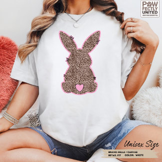 カスタマイズ可能なヒョウ柄うさぎのピンクのかわいい落書き風デザイン トライブレンドTシャツ