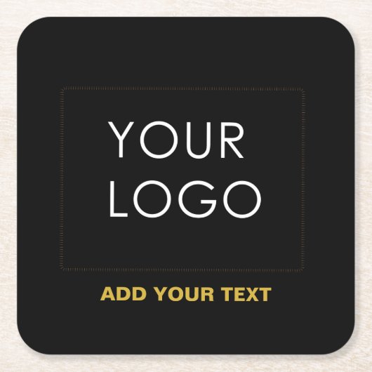 カスタマイズ可能なビジネス追加ロゴモダンブラック スクエアペーパーコースター (正面)