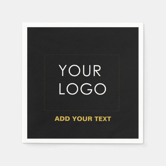 カスタマイズ可能なビジネス追加ロゴモダンブラック スタンダードカクテルナプキン (正面)