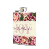 カスタマイズ可能なビンテージ ガーリー フラワー ジョイ トゥ ザ ワールド フラスク (左)