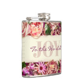 カスタマイズ可能なビンテージ ガーリー フラワー ジョイ トゥ ザ ワールド フラスク (右)