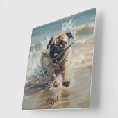 カスタマイズ可能なビーチでHappy Pug スクエア壁時計 (傾斜)