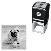 カスタマイズ可能なビーチでHappy Pug セルフインキングスタンプ (インサイチュ)