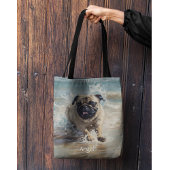 カスタマイズ可能なビーチでHappy Pug トートバッグ