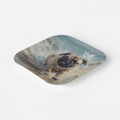 カスタマイズ可能なビーチでHappy Pug ペーパープレート (傾斜あり)