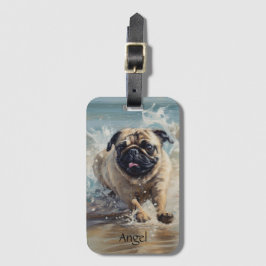 カスタマイズ可能なビーチでHappy Pug ラゲッジタグ