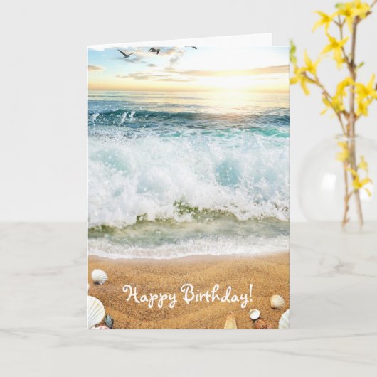 カスタマイズ可能なビーチ日誕生日カード カード (黄色い花)