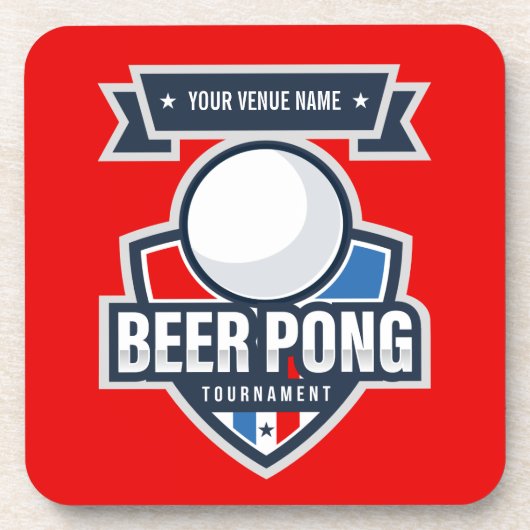 カスタマイズ可能なビールポン大会ロゴ コースター (正面)