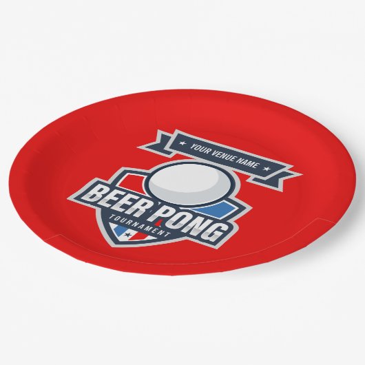 カスタマイズ可能なビールPongのトーナメントのロゴ ペーパープレート (アングル)