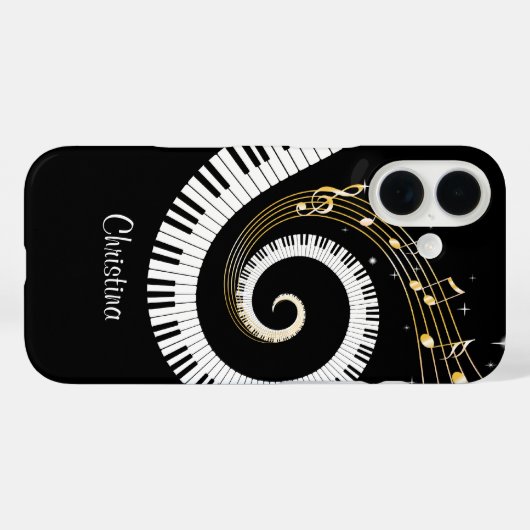 カスタマイズ可能なピアノ鍵と金ゴールド音符のiphon Case-Mate iPhoneケース (裏面 (横))