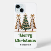 カスタマイズ可能なピクセル化ヒョウ柄のクリスマスツリー Case-Mate iPhoneケース (裏面)