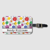 カスタマイズ可能なピックボール(🦜parrots、白いラグ) ラゲッジタグ (正面横)