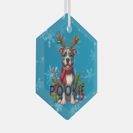 カスタマイズ可能なピットブルクリスマスオーナメント ガラスオーナメント (正面右)