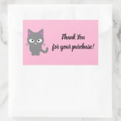 カスタマイズ可能なピンクお礼グレー猫ステッカー 長方形シール (バッグ)