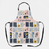 カスタマイズ可能なピンクとネイビーのフローラパッチワークキルト エプロン (正面)