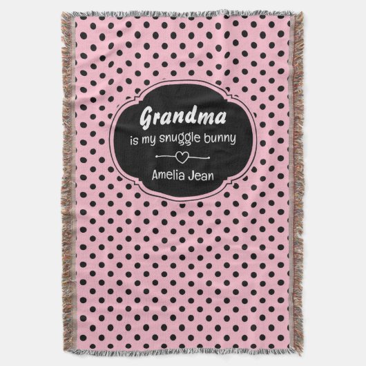 カスタマイズ可能なピンクとブラックの水玉模様 スローブランケット (正面縦)