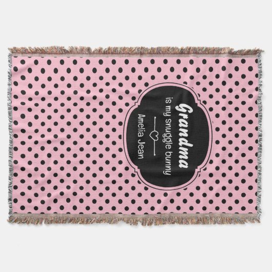 カスタマイズ可能なピンクとブラックの水玉模様 スローブランケット (正面)