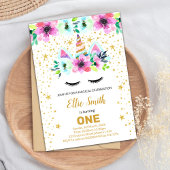 カスタマイズ可能なピンクと緑のユニコーンカード 招待状