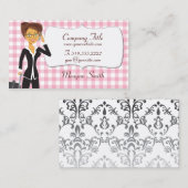 カスタマイズ可能なピンクのギンガムカードの漫画の女性 名刺 (正面/裏面)