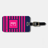 カスタマイズ可能なピンクのダークネイビーブルーカラーライン ラゲッジタグ (正面横)