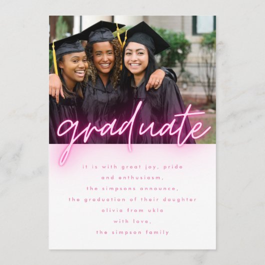 カスタマイズ可能なピンクのネオン卒業写真 案内状 (裏面)