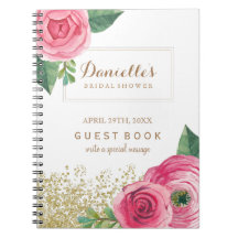 カスタマイズ可能なピンクのバラのブライダルシャワーの来客名簿