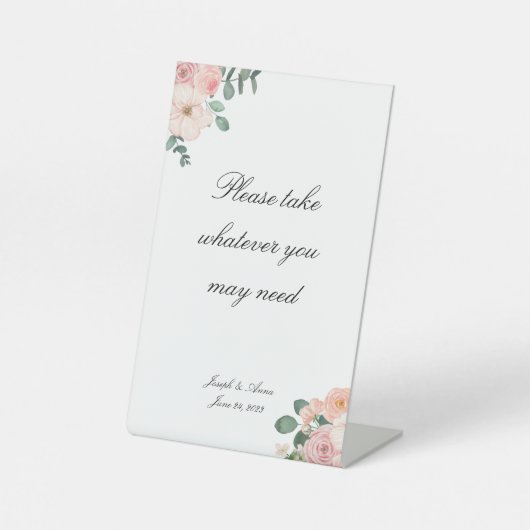 カスタマイズ可能なピンクのフローラバスルームの標識 台座サイン (正面)