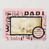 カスタマイズ可能なピンクのベビー写真の告知 案内状 (正面/裏面)