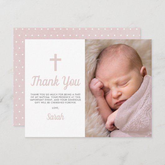 カスタマイズ可能なピンクの女の子のバプテスマ《キリスト教》洗礼式や命名式写真 サンキューカード (正面/裏面)