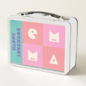 カスタマイズ可能なピンクの女の子の名前happy Lunchbox メタルランチボックス (裏面)