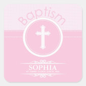カスタマイズ可能なピンクの女の子の神のバプテスマ スクエアシール (正面)