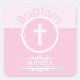 カスタマイズ可能なピンクの女の子の神のバプテスマ スクエアシール