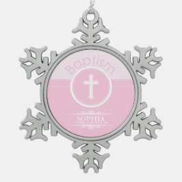 カスタマイズ可能なピンクの女の子の神のバプテスマ スノーフレークピューターオーナメント
