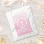 カスタマイズ可能なピンクの女の子の神のバプテスマ フェイバーバッグ (クリップ留めされた状態)