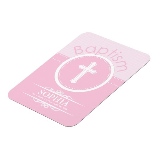 カスタマイズ可能なピンクの女の子の神のバプテスマ マグネット (左側)