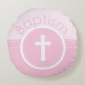 カスタマイズ可能なピンクの女の子の神のバプテスマ ラウンドクッション (正面)