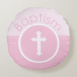 カスタマイズ可能なピンクの女の子の神のバプテスマ ラウンドクッション