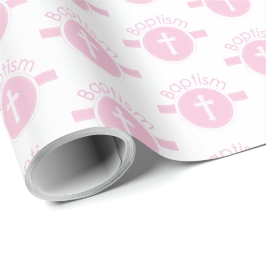 カスタマイズ可能なピンクの女の子の神のバプテスマ ラッピングペーパー (ロールコーナー)