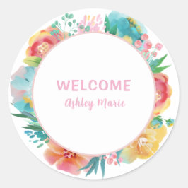 カスタマイズ可能なピンクの水彩花のベビーシャワー用品 ラウンドシール