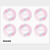 カスタマイズ可能なピンクの水彩花 おめでとうベイビー ラウンドシール (シート)