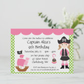 カスタマイズ可能なピンクの海賊少女の誕生日パーティー 招待状 (スタンド正面)