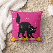 カスタマイズ可能なピンクの猫柄クッション 白 黒 黄色 クッション (ブランケット)
