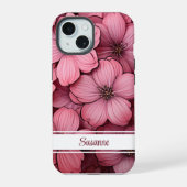 カスタマイズ可能なピンクの花の花 iPhone 15ケース (裏面)