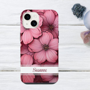 カスタマイズ可能なピンクの花フローラ iPhone 14ケース