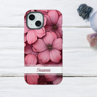 カスタマイズ可能なピンクの花 フローラルフラワー iPhone 15ケース