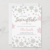 カスタマイズ可能なピンクの銀冬の赤ちゃんシャワー 招待状 (正面)